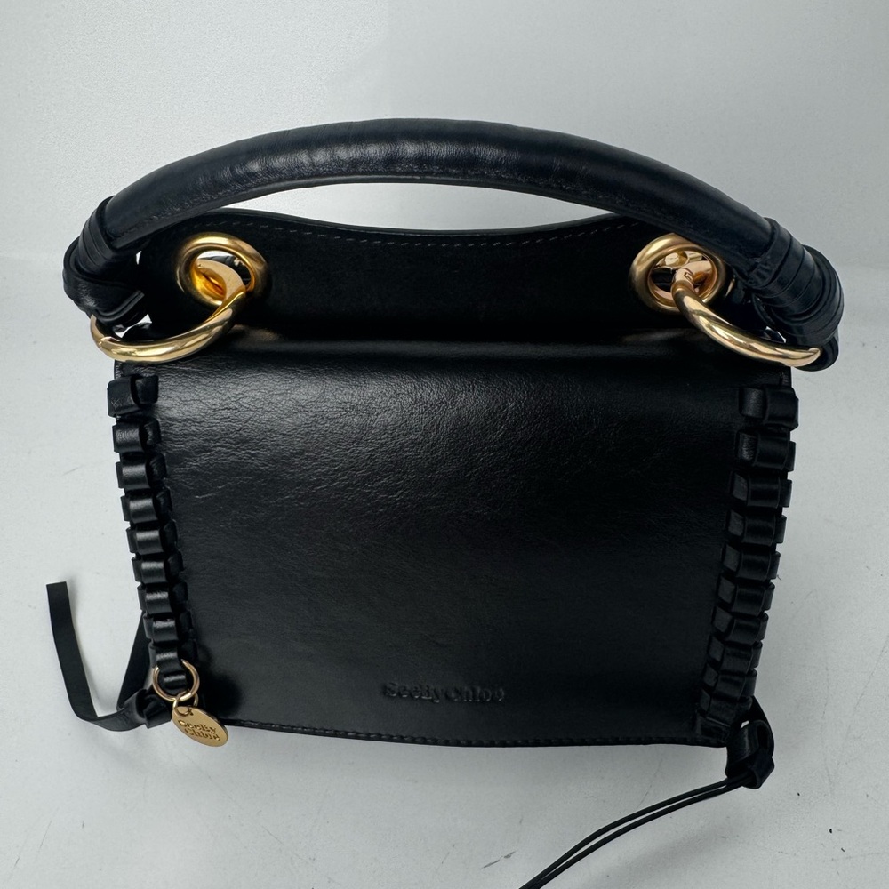 see by chloe mini tilda Black Leather Top-Handle Women's Bag with Gold Hardware